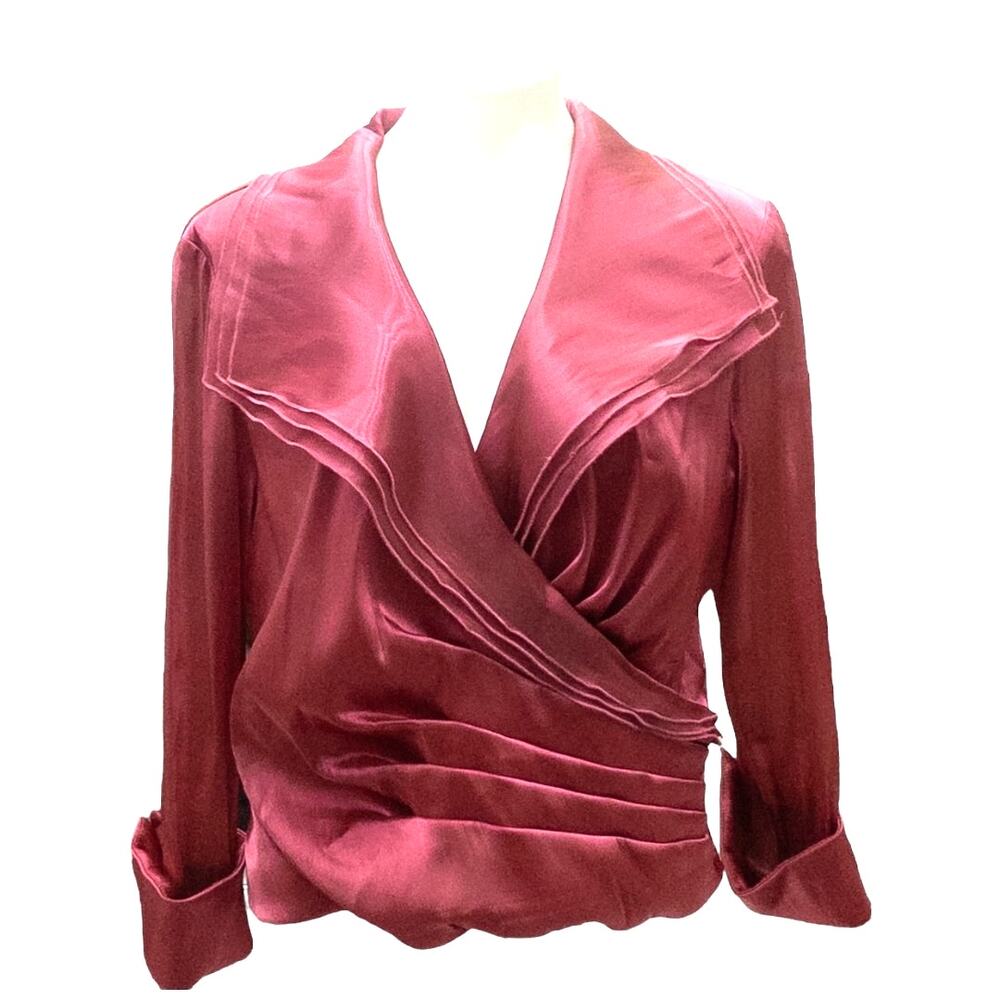 Vintage Cachet Mauve Satin Crossover Blouse Women's 16 Formal Special Occasion